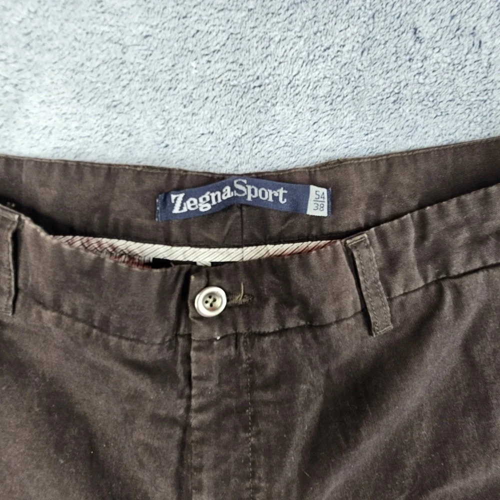 Ermengildo Zegna Sport Pants Mens 38x35 Brown 100% Cotton Trousers Flat Front